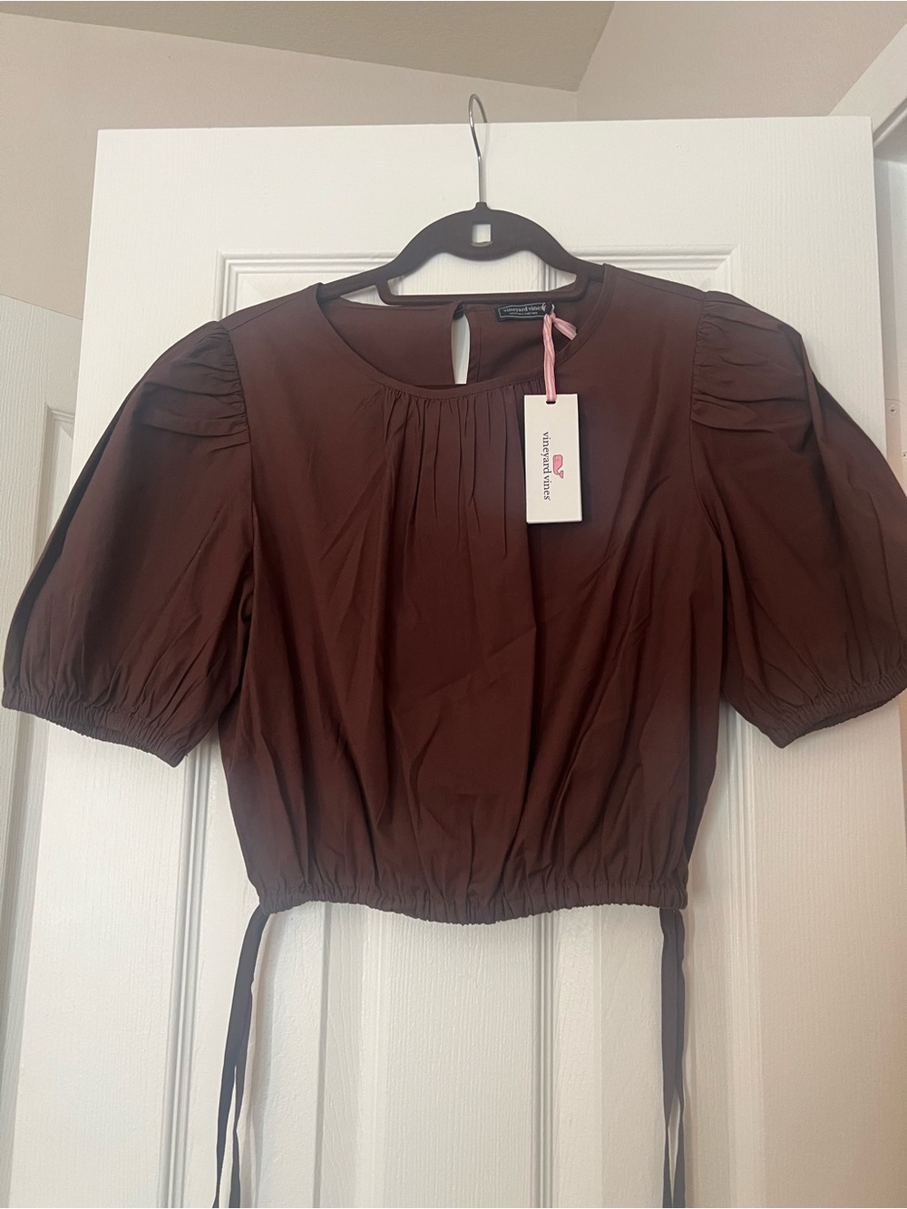 Vineyard Vines Chocolate Brown Puff Sleeve Crop Top